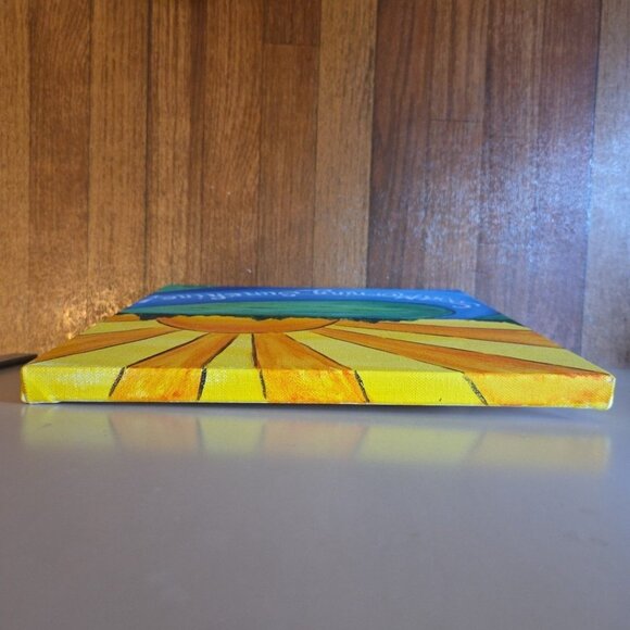 Good Morning Sunshine Original Landscape Canvas Painting Signed by CVilla 12x12 - Picture 4 of 5